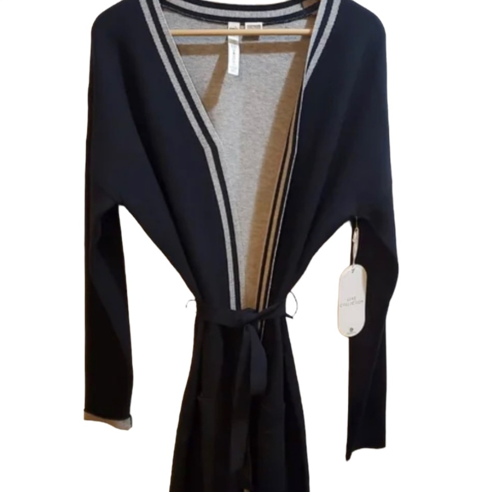 Diadora Black Open-Front Cardigan with Gray Trim